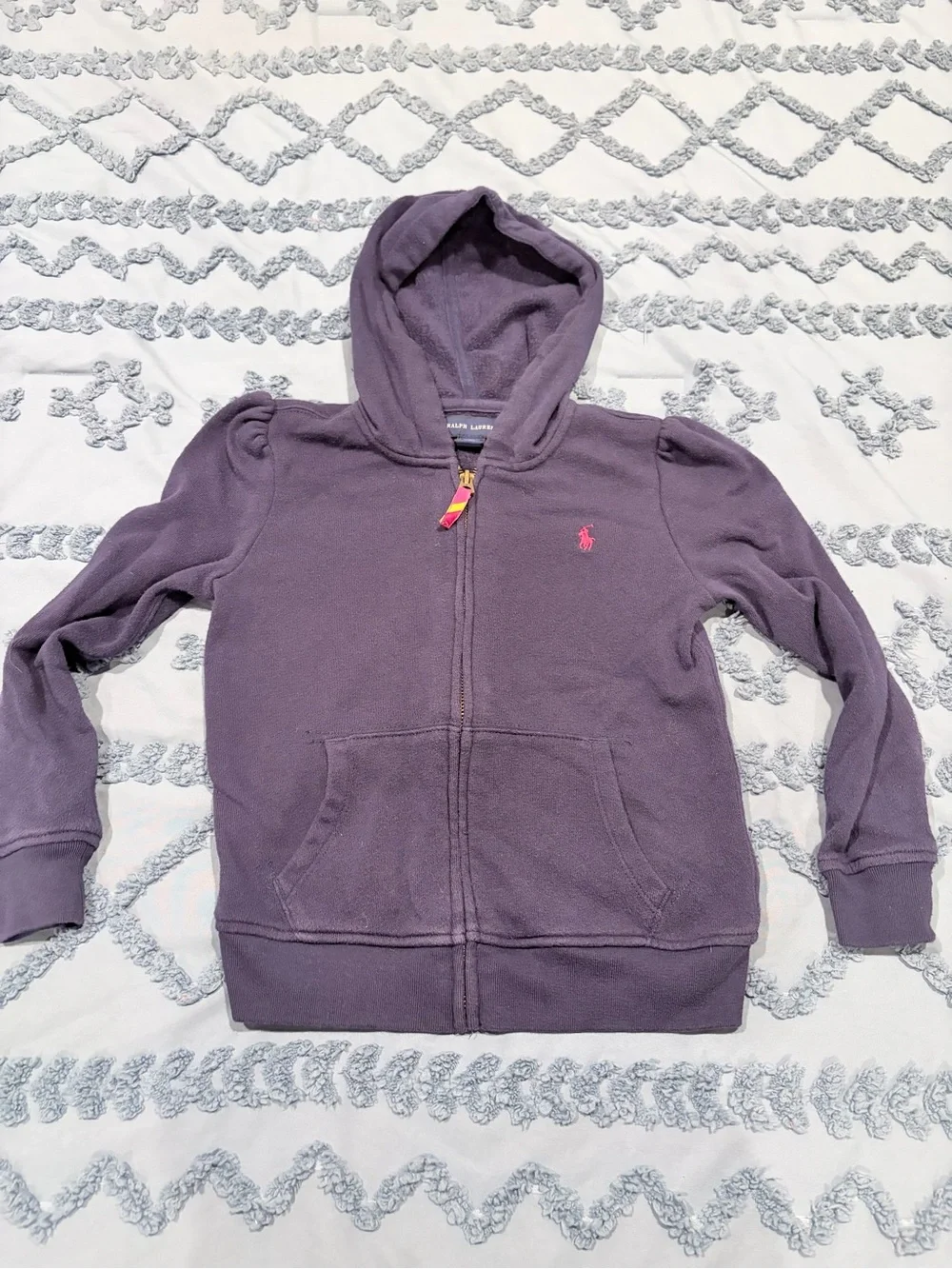 Ralph Lauren Girls' Navy Zip Hoodie with Pink Pony